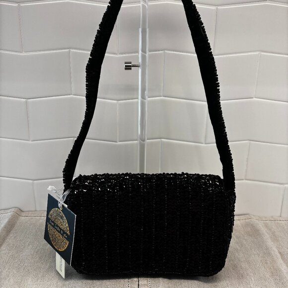 Made in India Beaded New Year's Eve Champagne "Cheers"Bag - Black, Gold & Sliver - Picture 3 of 11